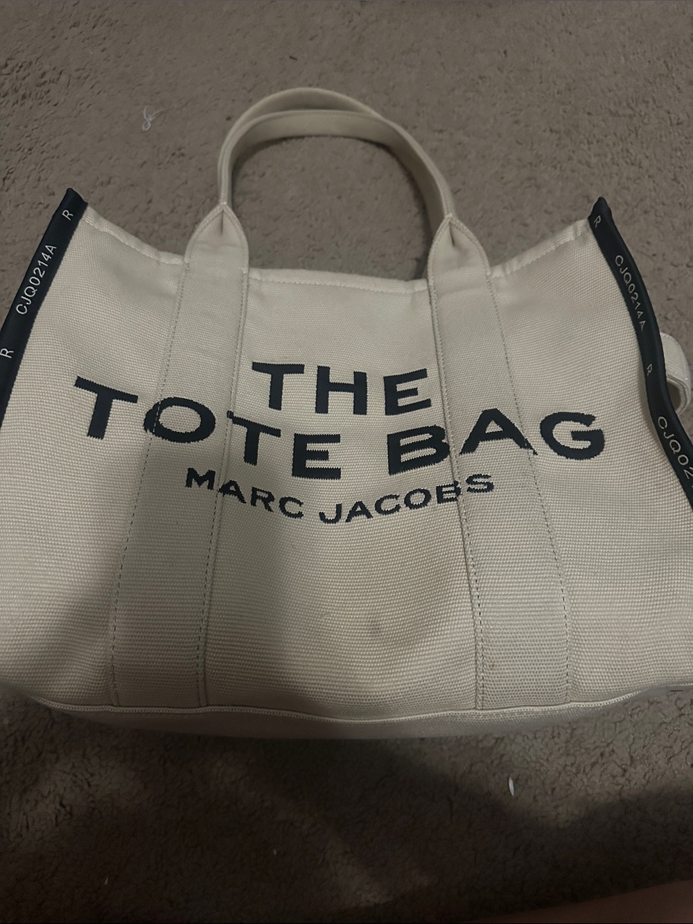 Marc Jacobs Cream Canvas Tote Bag with Black Logo
